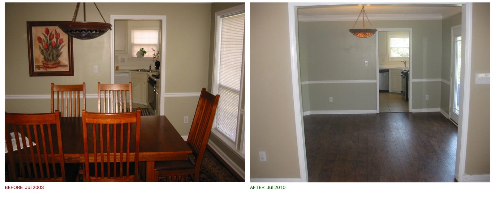 Rose CT Haven Dining room, before and after