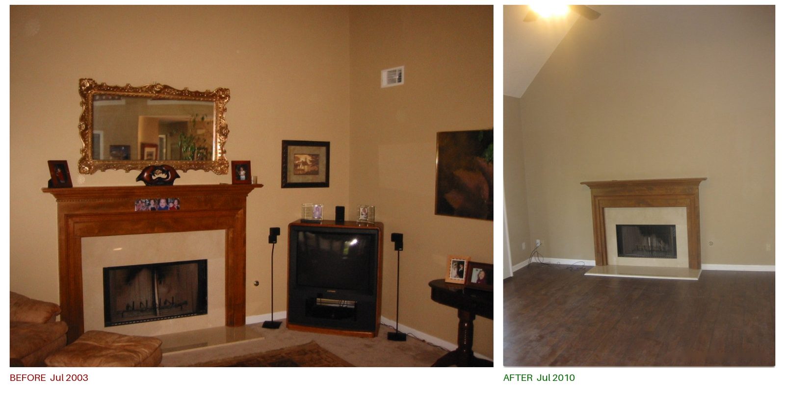 Rose CT Haven Living room fireplace, before and after